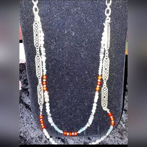 Premier Designs  FAST FORWARD Versatile Necklace Antiqued Silver Tone, Grey, Red